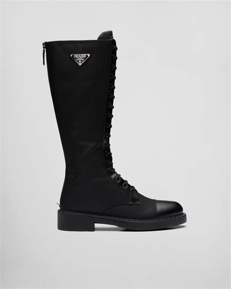 prada leather/neoprene lace-up booties|prada high heel boots.